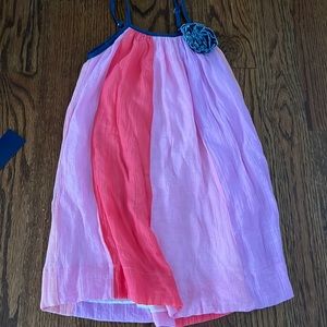 Multi colored girls dress with navy flower in corner!